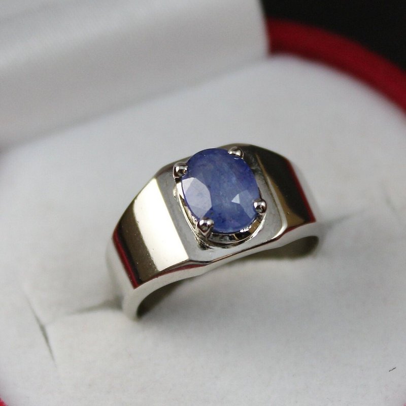 女士锡兰蓝宝石戒指 925 纯银戒指 大光泽蓝色戒指 - 戒指 - 宝石 蓝色