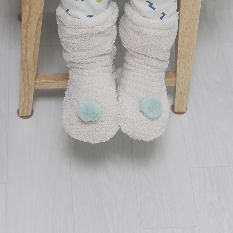  baby mint pompom  wool warm winter socks - 婴儿袜子 - 羊毛 蓝色