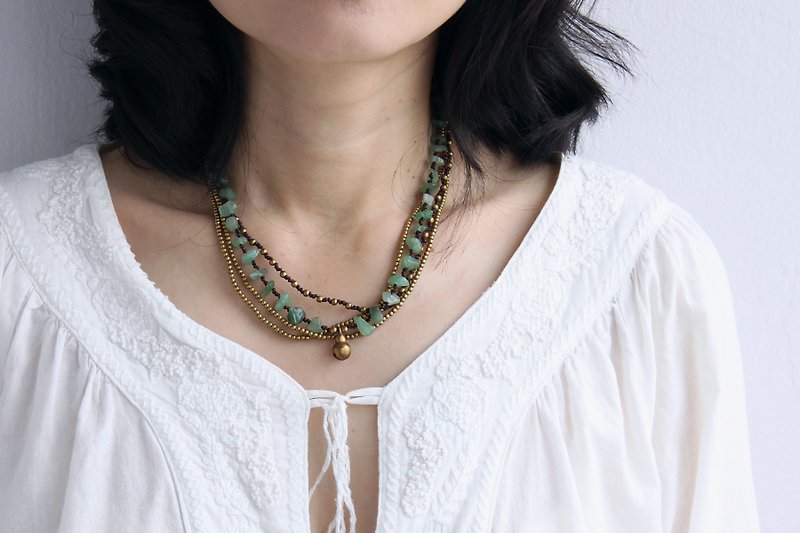 Jade黄铜分层编织石短项链嬉皮波西米亚风格珠宝 - 项链 - 石头 绿色