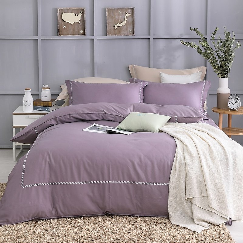 (加大)返真-迷情紫-高质感60棉两用被床包四件组【6*6.2尺Queen】 - 寝具 - 棉．麻 紫色