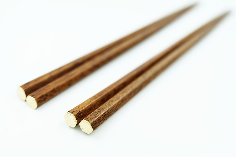 定制化雷雕 - 漆涂餐具 - 金箔漆器六角筷 - 筷子/筷架 - 木头 咖啡色