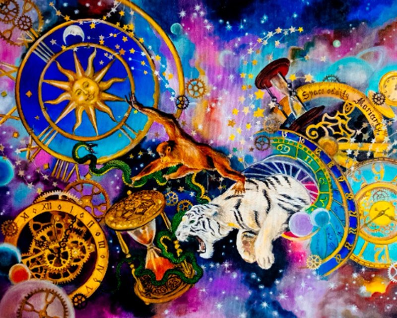 Space surreal original oil on canvas painting, whimsical modern large steampunk - 插画/绘画/写字 - 环保材料 蓝色