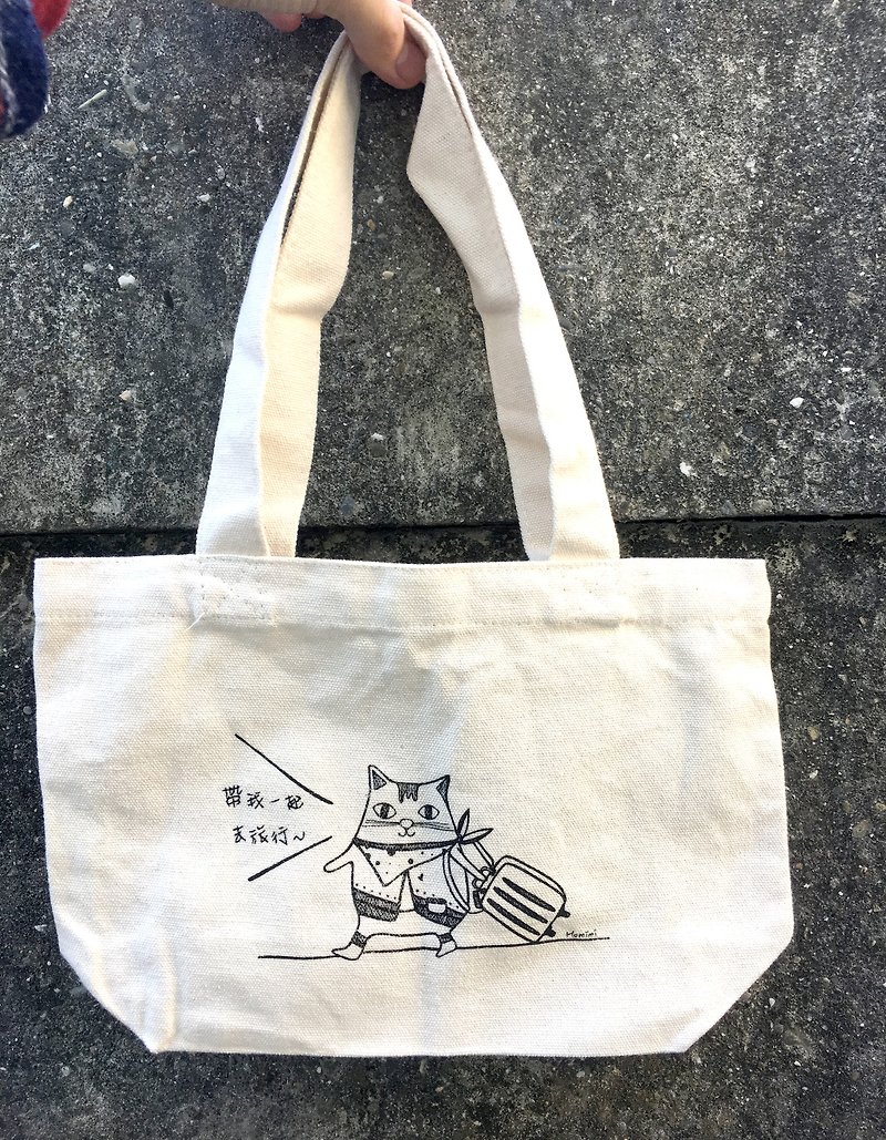 猫咪爱旅行  帆布提袋 餐袋 - 黑色 - 随行杯提袋/水壶袋 - 棉．麻 透明