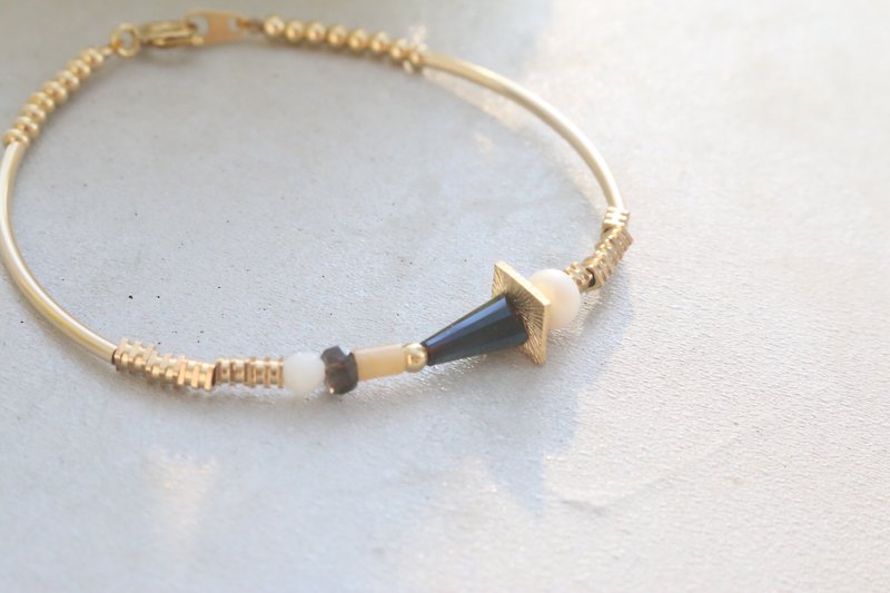 珍珠 水晶 玛瑙 黄铜 手链（1069 幸运） - 手链/手环 - 宝石 黑色