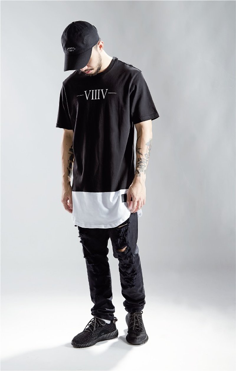 HWPD│圆弧长版T-Shirt拼接 黑色(可参考Kanye West/Yeezy/Justin Bieber) - 男装上衣/T 恤 - 棉．麻 黑色