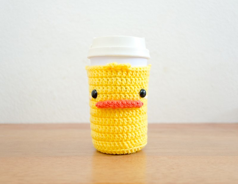 Crochet Cozy Cup - The Cute Duck / Coffee Sleeve, Starbuck. - 随行杯提袋/水壶袋 - 压克力 黄色