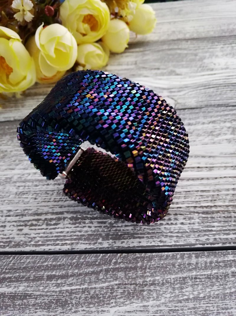 Glass Seed Bead Crochet Bracelet , Seed bead bracelet , Flowers bracelet - 手链/手环 - 其他材质 蓝色
