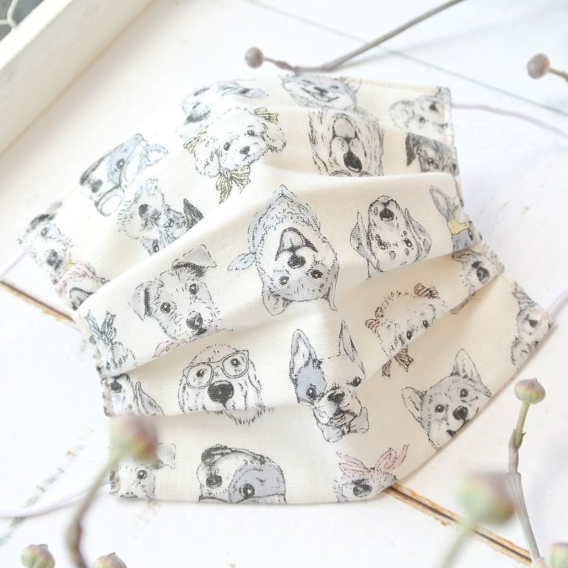 Mask to reduce cloudiness of glasses | Real dogs illustration White | TEMARIYA - 口罩 - 棉．麻 白色