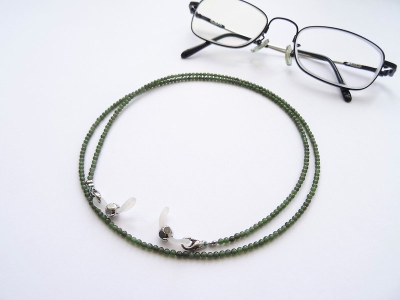 深色碧玉台湾玉小圆珠眼镜链 - 给妈妈的母亲节礼物 - 项链 - 玉石 绿色