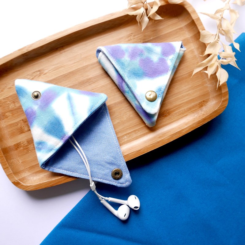 蓝结晶 三角耳机包 零钱包 生日礼物 圣诞礼物 交换礼物 毕业礼物 - 零钱包 - 棉．麻 蓝色