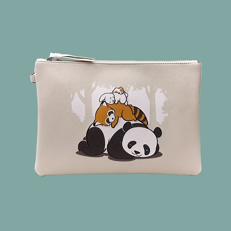 Flying Mouse 熊猫森林动物收纳包/手提小物袋/化妆包包 生日礼物 - 手提包/手提袋 - 人造皮革 灰色