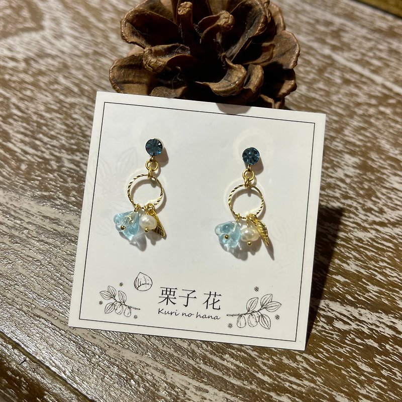 【栗子花】奥地利水晶 耳环 - 耳环/耳夹 - 水晶 蓝色