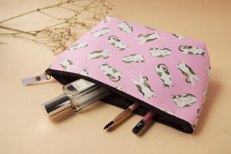 猫猫 小猫 化妆包 手拿包 零钱包 随身小物包 杂物包 收纳包 - 化妆包/杂物包 - 人造皮革 粉红色