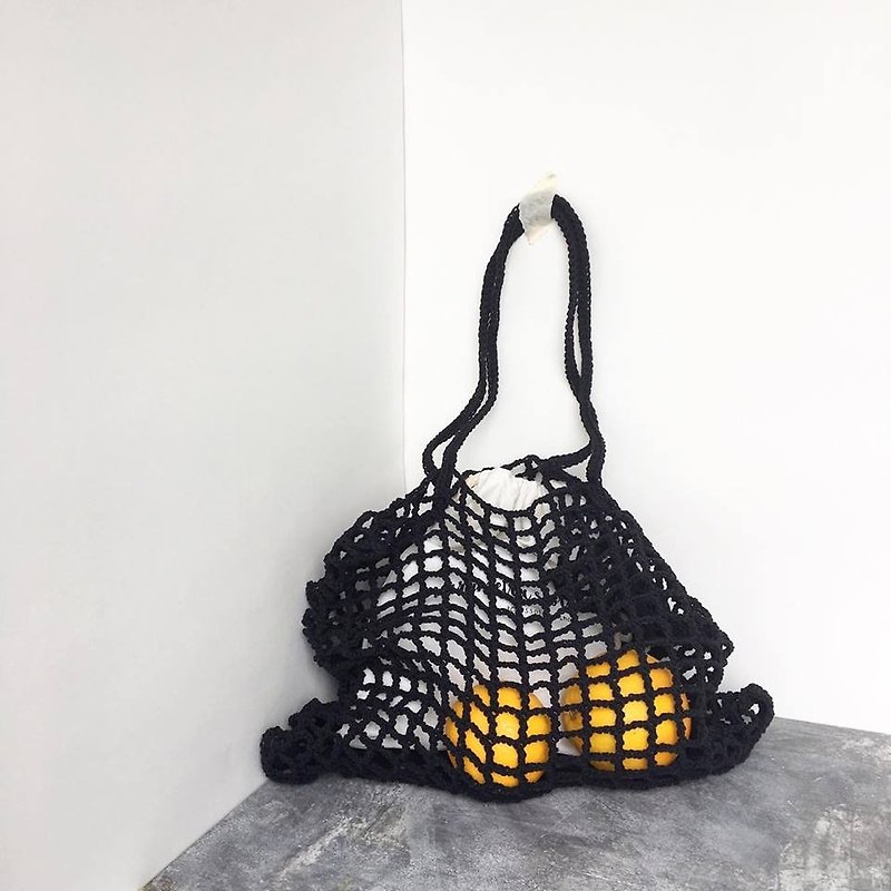 Black Nagridia Crochet bag - 手提包/手提袋 - 棉．麻 黑色