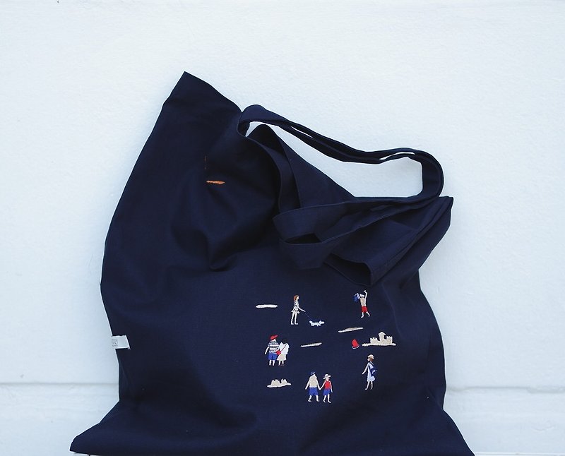 Tote Bag : Summer Beach (Navy) - 侧背包/斜挎包 - 棉．麻 蓝色