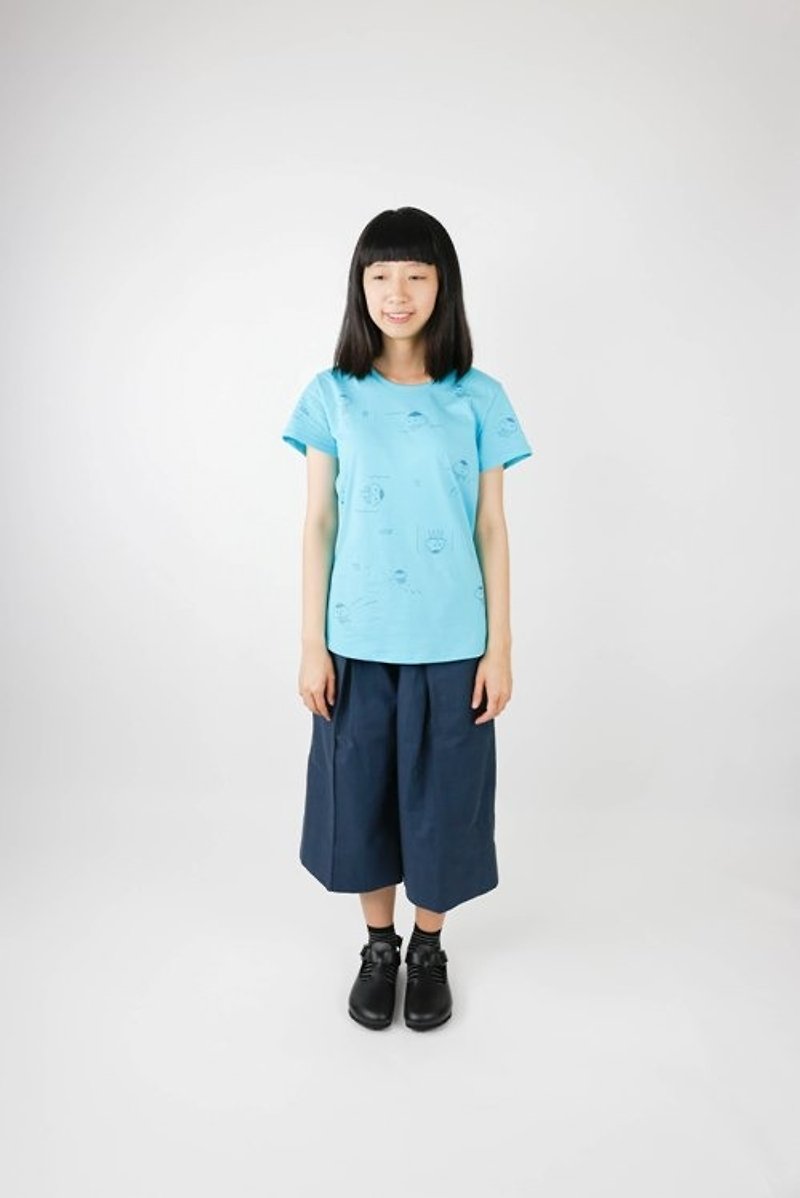 松松的水母　T-Shirt - 女装 T 恤 - 棉．麻 蓝色