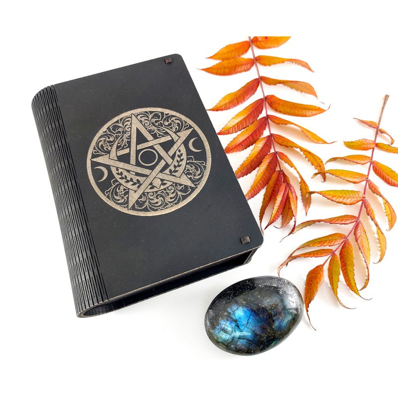 Pentacle wooden box, Tarot card box, Witch magic box, Tarot cards deck - 收纳用品 - 木头 