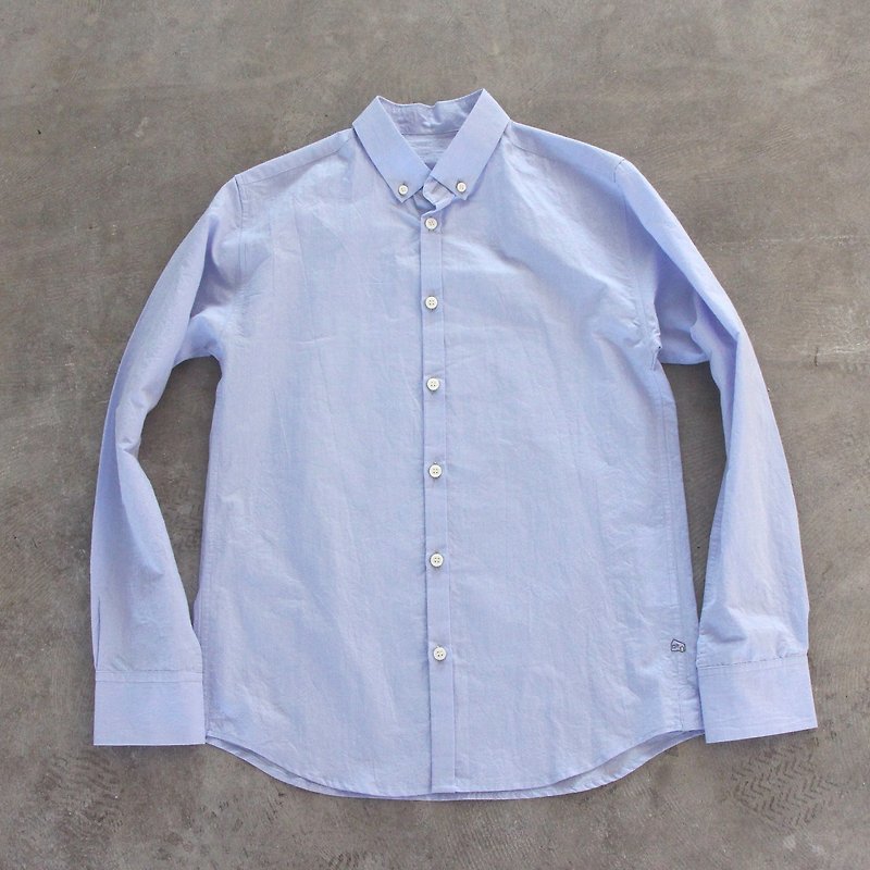 コットンリネンシャツblue・ユニセックスsize3 - 男装衬衫 - 棉．麻 蓝色