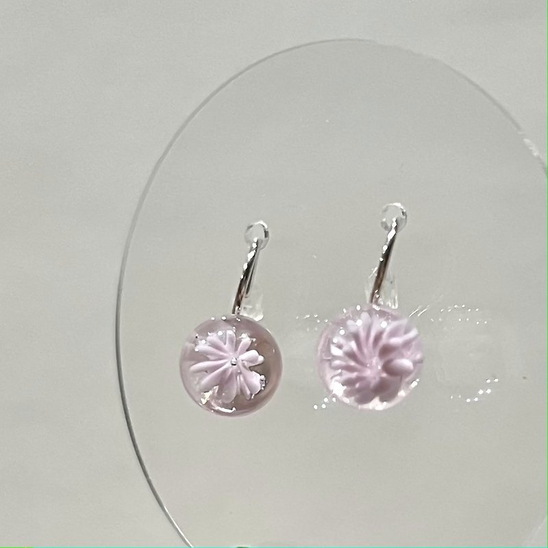10 sakura - 耳环/耳夹 - 玻璃 粉红色