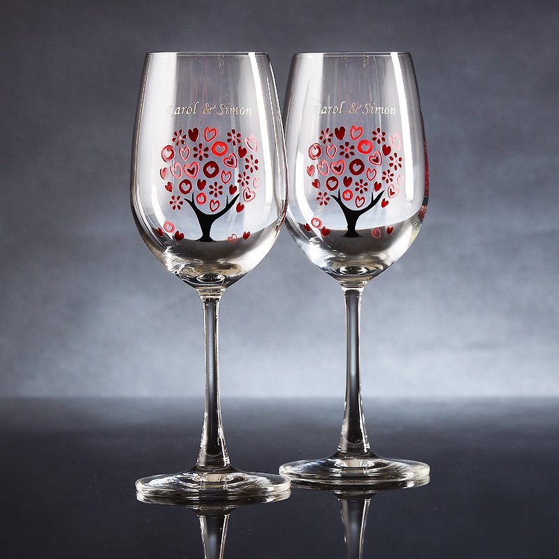无铅水晶玻璃红酒杯刻字礼品组 | 结婚礼物,周年礼物 | 爱情树 - 酒杯/酒器 - 玻璃 多色