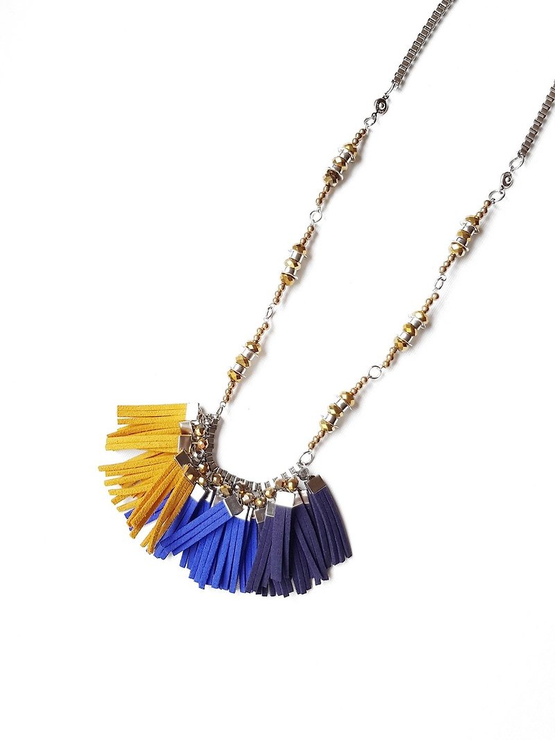 LEINA Long Necklace With Full Fringes //ROYALS - 项链 - 其他材质 蓝色