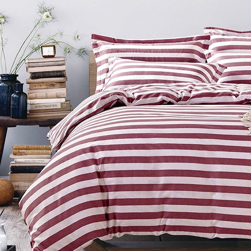 (加大)宜家风潮(红)-双面设计100%精梳棉薄件床包四件组Queen  - 寝具 - 棉．麻 红色