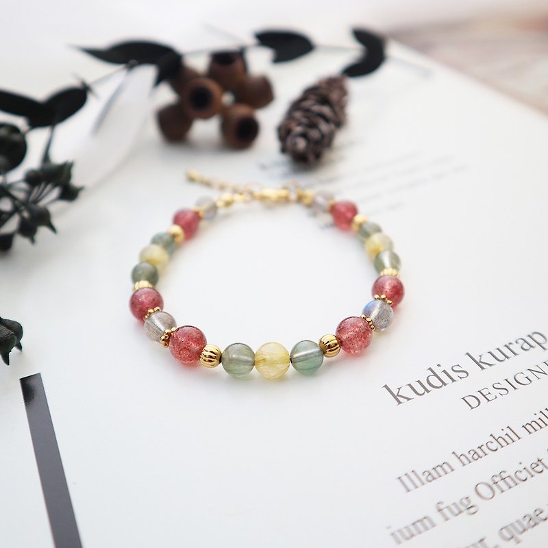 草莓晶-绿发晶-钛晶│黄铜 扣环式 手链 - 手链/手环 - 水晶 多色