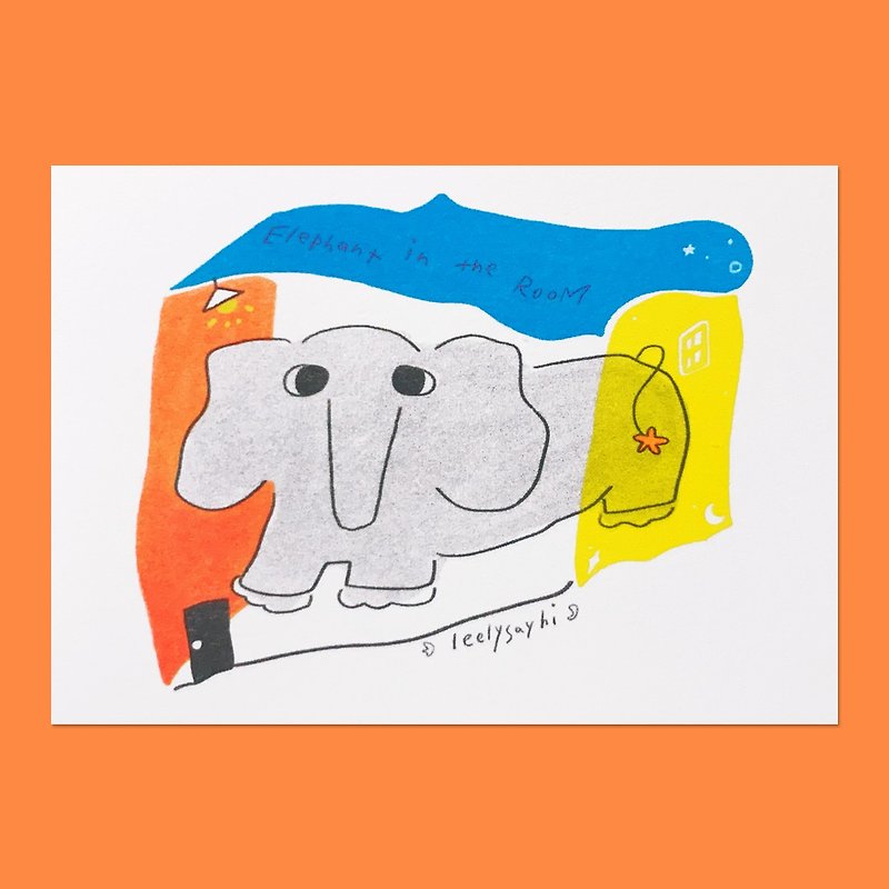 房间里的大象丨RISO 孔版印刷明信片 - 卡片/明信片 - 纸 白色