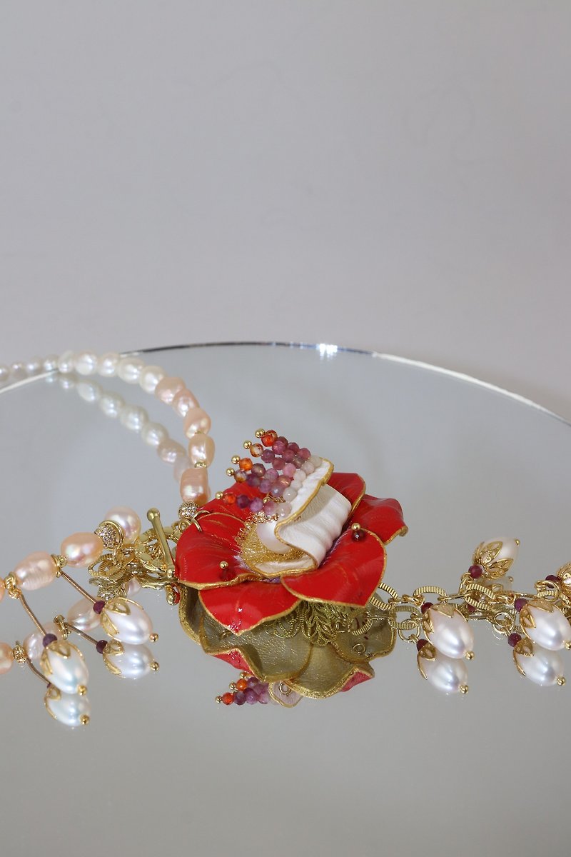 独特的艺术项链 Curupita Guiana 镶嵌宝石和珍珠 Keshi - 项链 - 真皮 多色