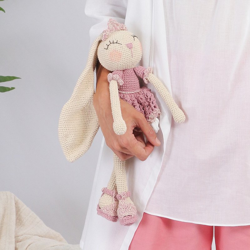 Natural Dyed Cotton Crochet Bunny Doll, Sayuri, Pink - 玩具/玩偶 - 棉．麻 粉红色