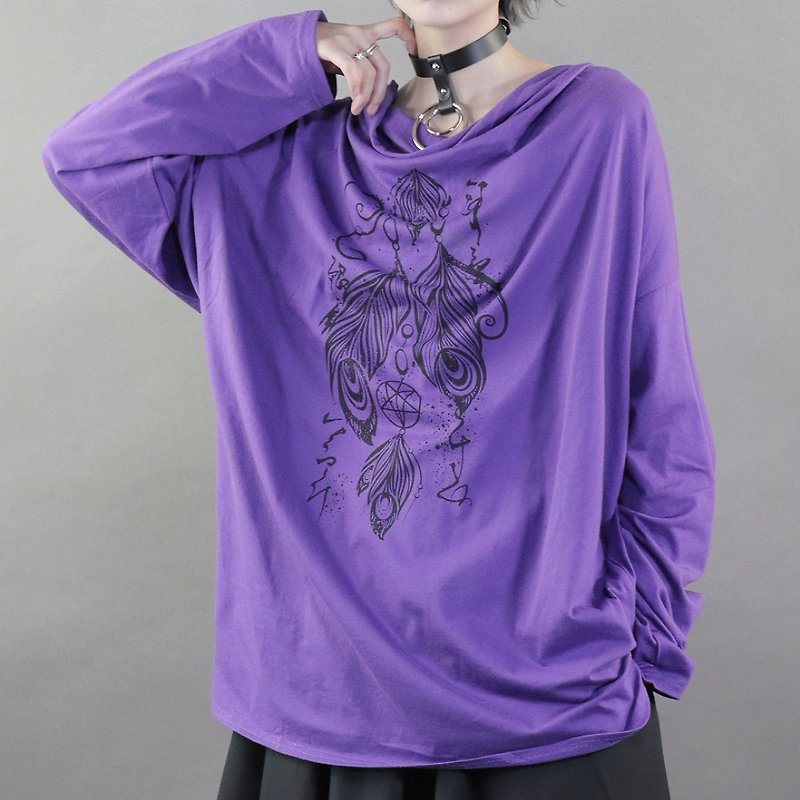 ドレープネック・プリント 長袖カットソー　japan gothic rock  DRT2739 - 女装 T 恤 - 聚酯纤维 紫色
