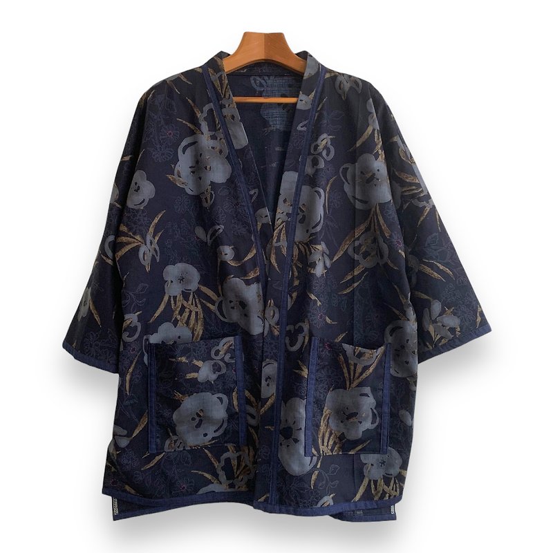 Kimono Style Outer With Three Quarter Sleeves - 男装外套 - 棉．麻 黑色