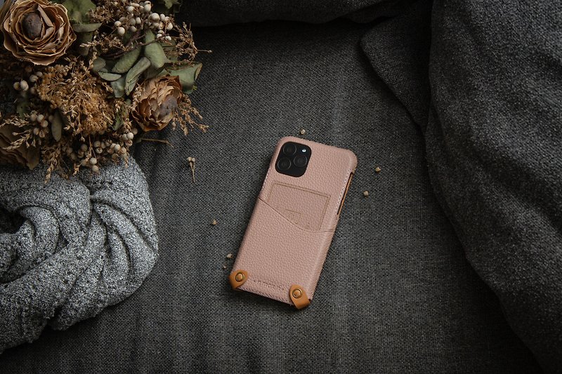 iPhone 11 Pro MAX MORANDI系列极简款手机皮套 - 奶茶粉双层卡夹 - 手机壳/手机套 - 真皮 粉红色