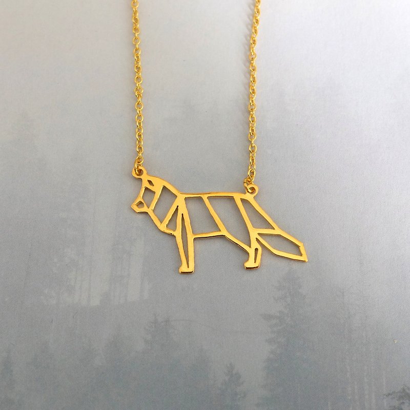 Arctic fox Necklace Origami animal Jewelry Birthday Gift for her Gold Plated - 项链 - 铜/黄铜 金色