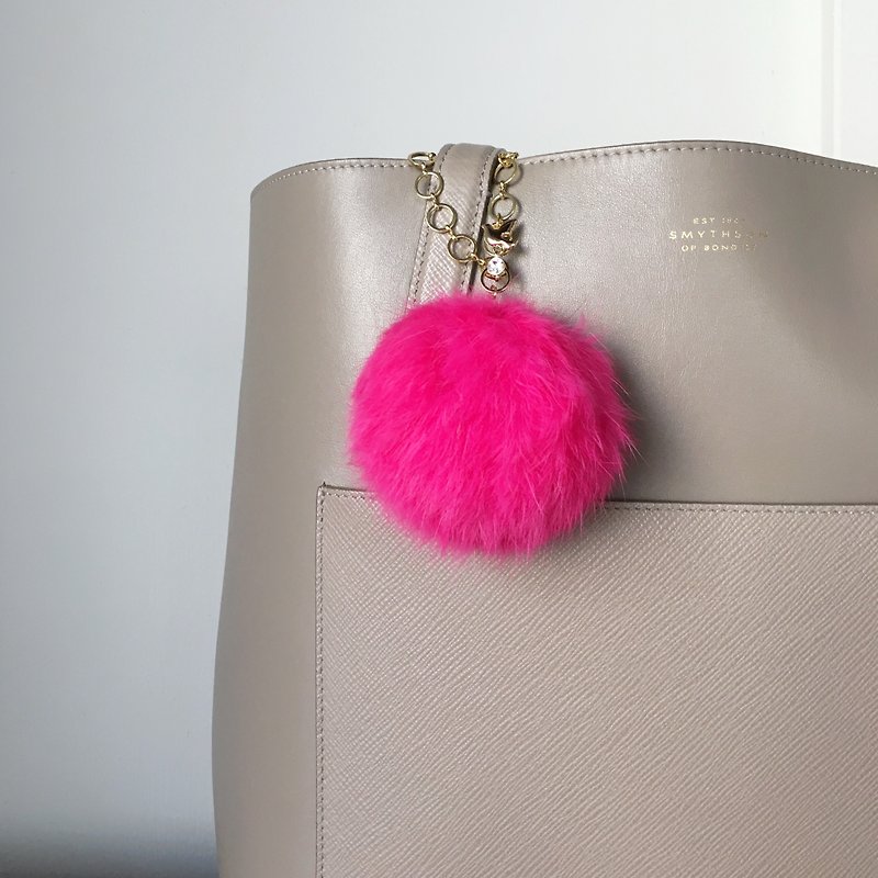 【バッグチャーム】ふわふわラビットファー＆スワロフスキーを運ぶバードチャーム（ピンク） - 其他 - 其他材质 粉红色
