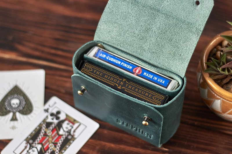 Custom leather playing card holder double deck Gift for poker players - 其他 - 真皮 绿色