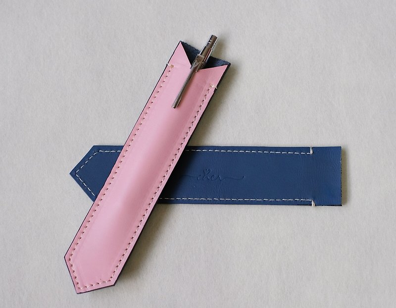 BILLIE Pink&Blue Leather Cute Pen Case / Pen Holder/ Apple Pen Soft Cover - 笔筒/笔座 - 真皮 粉红色