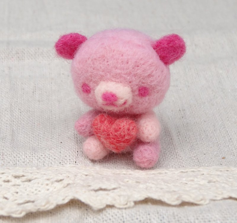 情人节泰迪熊 -羊毛毡  "钥匙圈、吊饰、摆饰"(情人节礼物) - 钥匙链/钥匙包 - 羊毛 粉红色