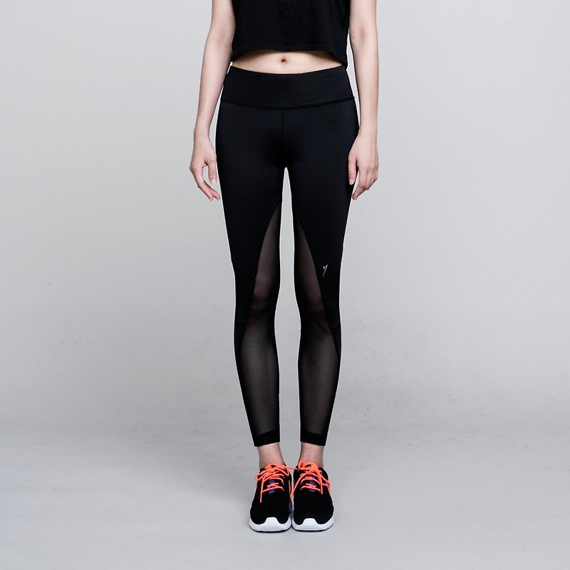 METEOR SPORTSWEAR 网布拼接设计黑色运动紧身裤 - 女装运动裤 - 聚酯纤维 黑色