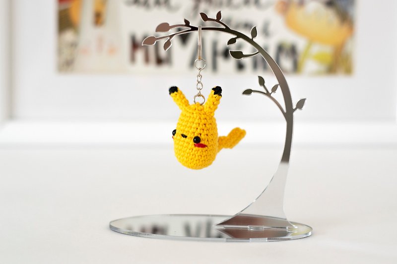 Keychain Pokemon Pikachu, pokemon amigurumi, keyring crochet charm, 针织玩具 吊飾 包包掛飾 - 钥匙链/钥匙包 - 棉．麻 黄色