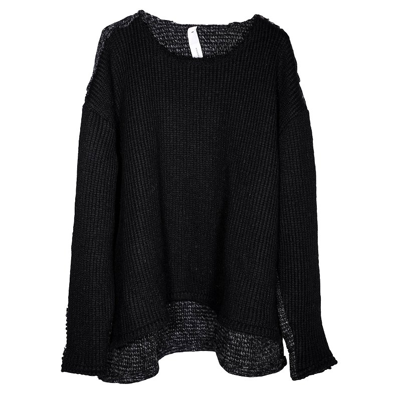 拼接套头毛衣 "Jiro" - 男装针织衫/毛衣 - 羊毛 黑色