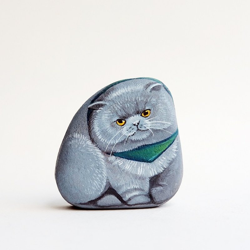 Cat stone painting. - 玩偶/公仔 - 石头 灰色