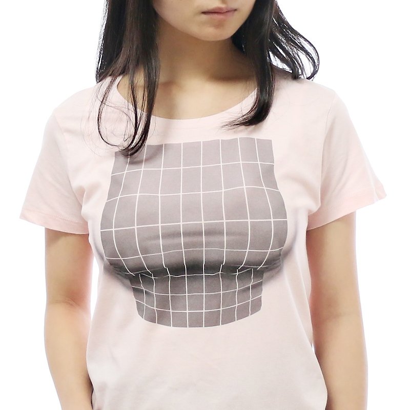 Mousou Mapping T-shirt/ Illusion grid/ PINK - 女装 T 恤 - 棉．麻 粉红色