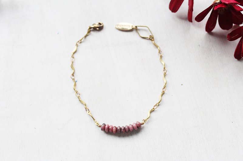 Rhodonite蔷薇石米粒微笑系列黄铜手链 - 手链/手环 - 宝石 粉红色