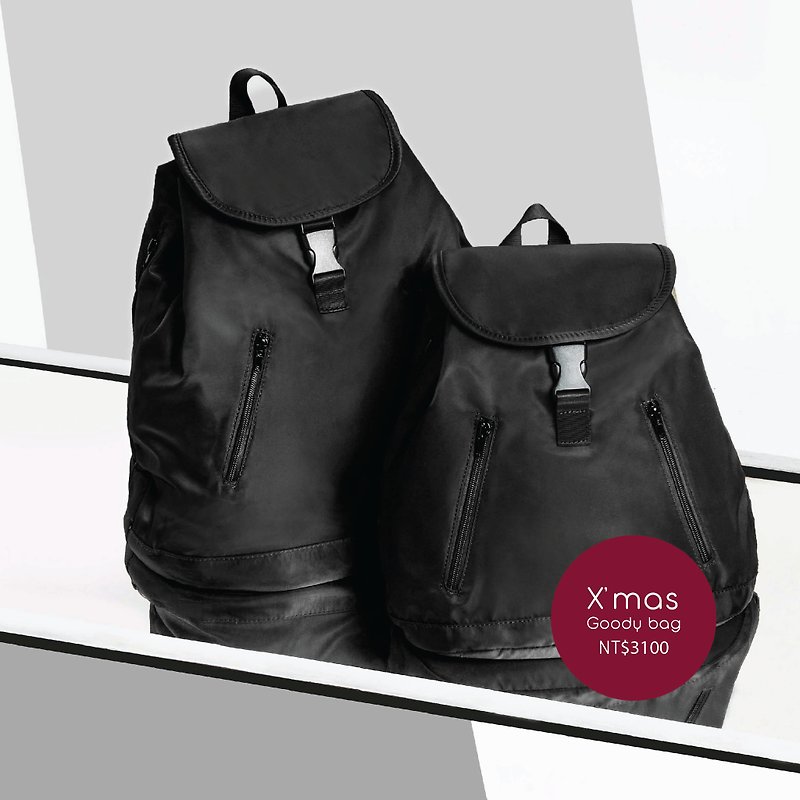 圣诞福袋 Xmas Goody bag 户外防水简约后背色－黑色(大小两入) - 后背包/双肩包 - 防水材质 黑色