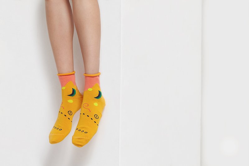 Nelissa Hilman x Goodpair Socks: PEEK-A-BOO系列 - 袜子 - 棉．麻 橘色