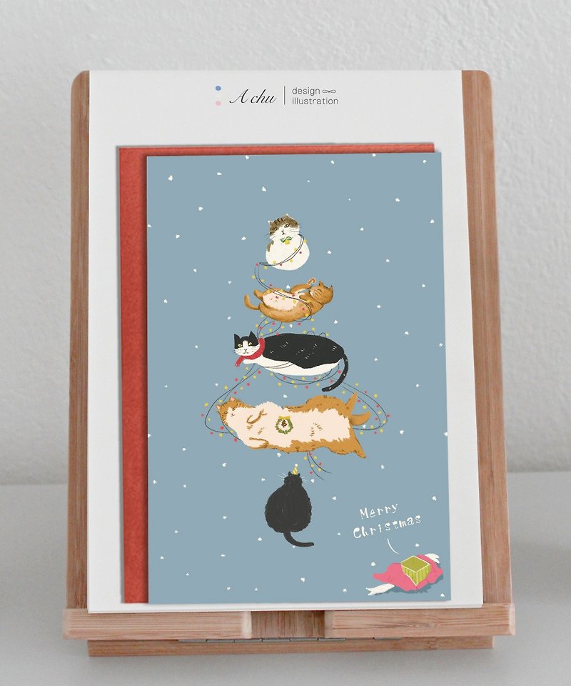 【猫咪们的圣诞派对】圣诞节|卡片|交换礼物|猫咪 - 卡片/明信片 - 纸 红色