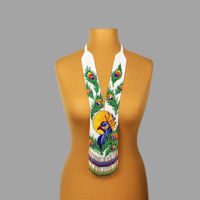 雀串珠项链，波西米亚项链手工饰品女式 - 项链 - 玻璃 绿色