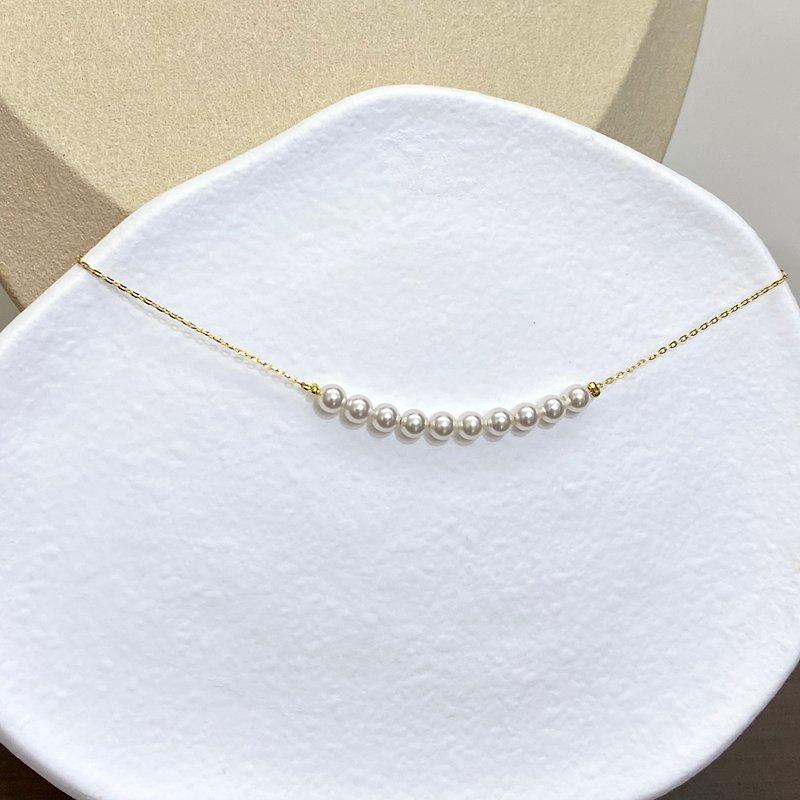 法式简约小珍珠纯银包金气质项链 (金/白金) - 项链 - 纯银 银色