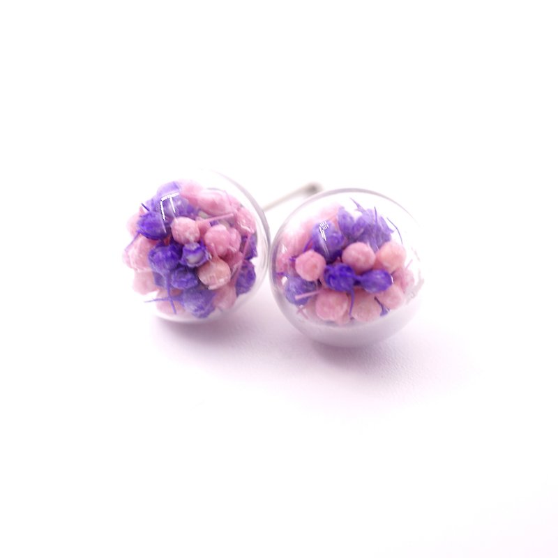 A Handmade 高雅紫调霞草玻璃球耳环 - 耳环/耳夹 - 植物．花 